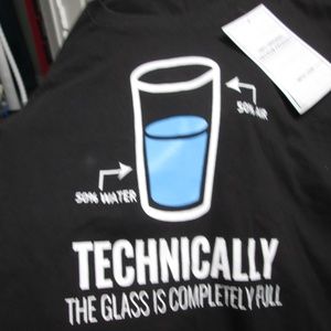 new BLACK Men's shirt "Technically The Glass is Completely Full by Decrum Sz XL